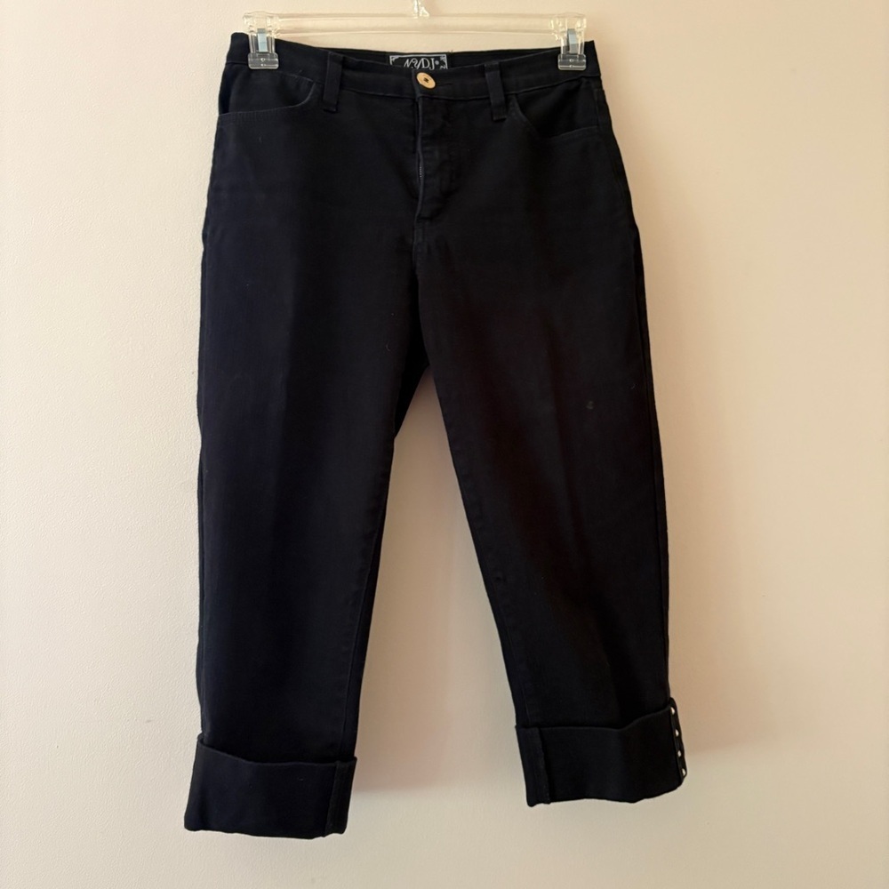NYDJ Black Cuffed Crop Straight Leg Jeans Size 4 Lift Tuck Stretch